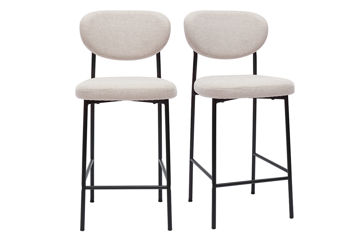 Barhocker aus festem Stoff mit texturiertem Samteffekt in Beige H65 cm (2er-Set) BREKA