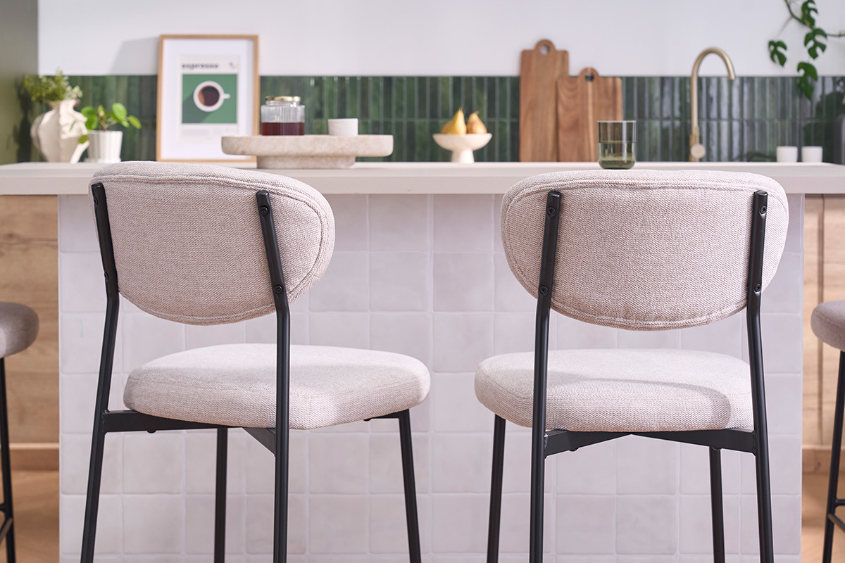 Barhocker aus festem Stoff mit texturiertem Samteffekt in Beige H65 cm (2er-Set) BREKA