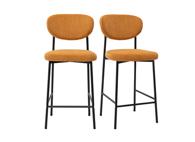 Barhocker aus gelbem Cord-Samt H65 cm (2er-Set) BREKA