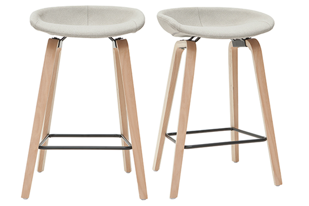 Barhocker aus grauem Stoff mit Holzfen H65 cm (2er-Satz) LINO