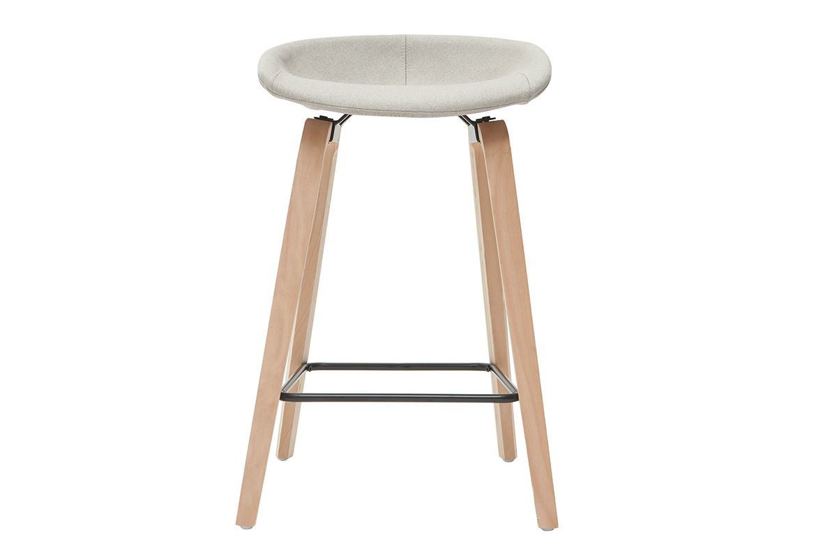 Barhocker aus grauem Stoff mit Holzfen H65 cm (2er-Satz) LINO