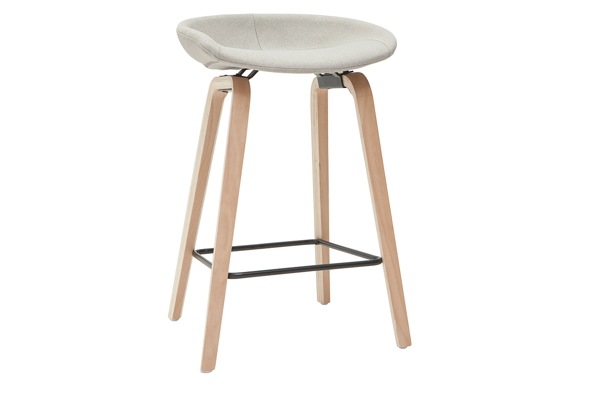 Barhocker aus grauem Stoff mit Holzfen H65 cm (2er-Satz) LINO