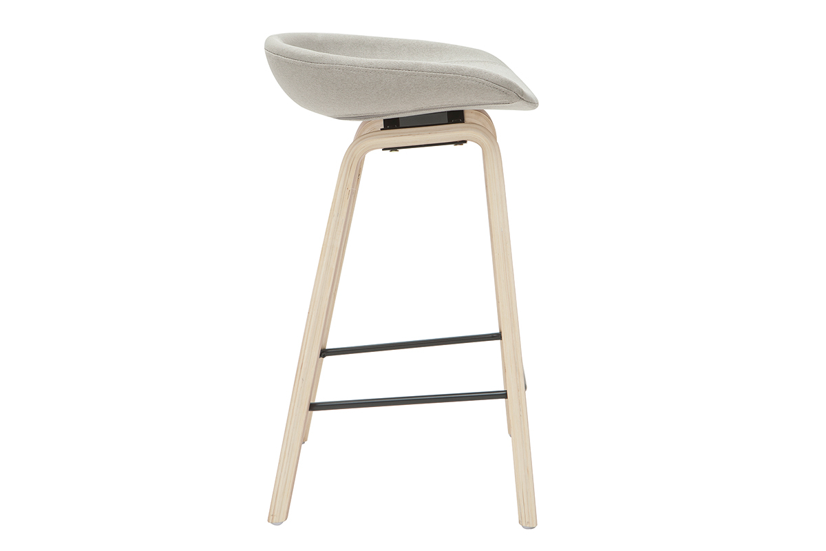 Barhocker aus grauem Stoff mit Holzfen H65 cm (2er-Satz) LINO