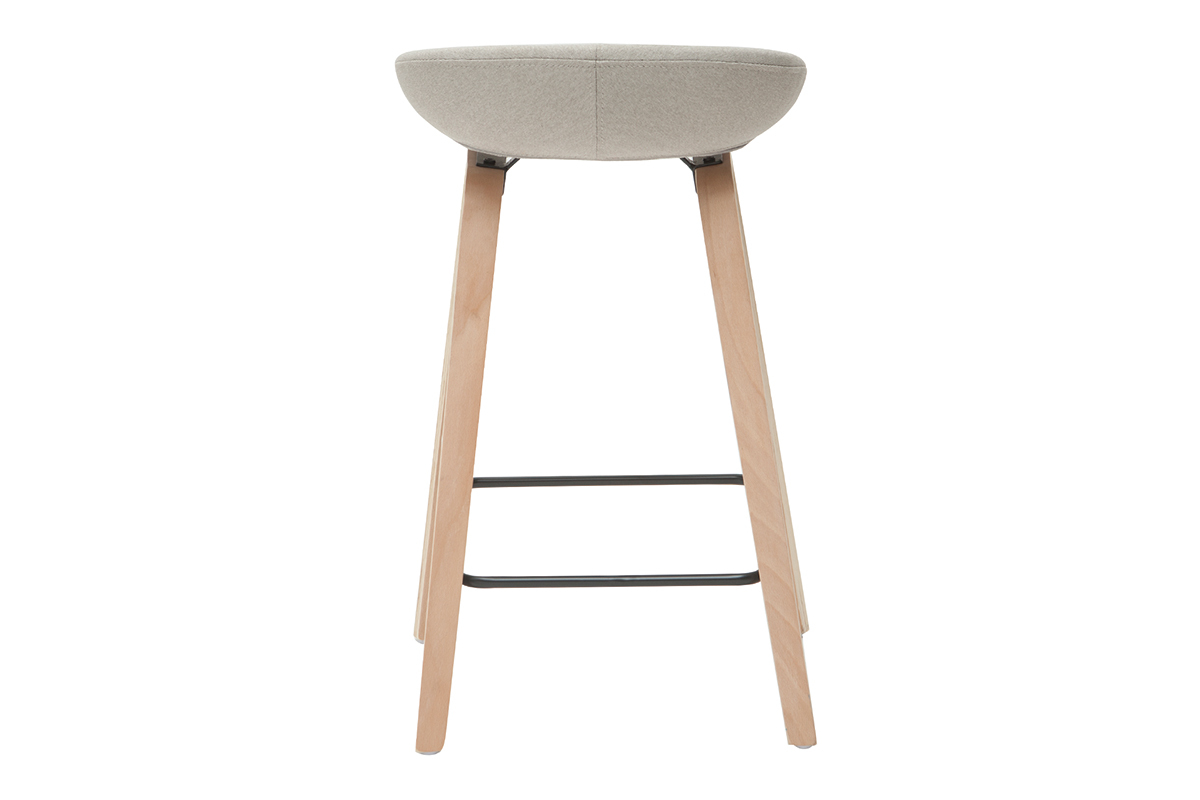 Barhocker aus grauem Stoff mit Holzfen H65 cm (2er-Satz) LINO