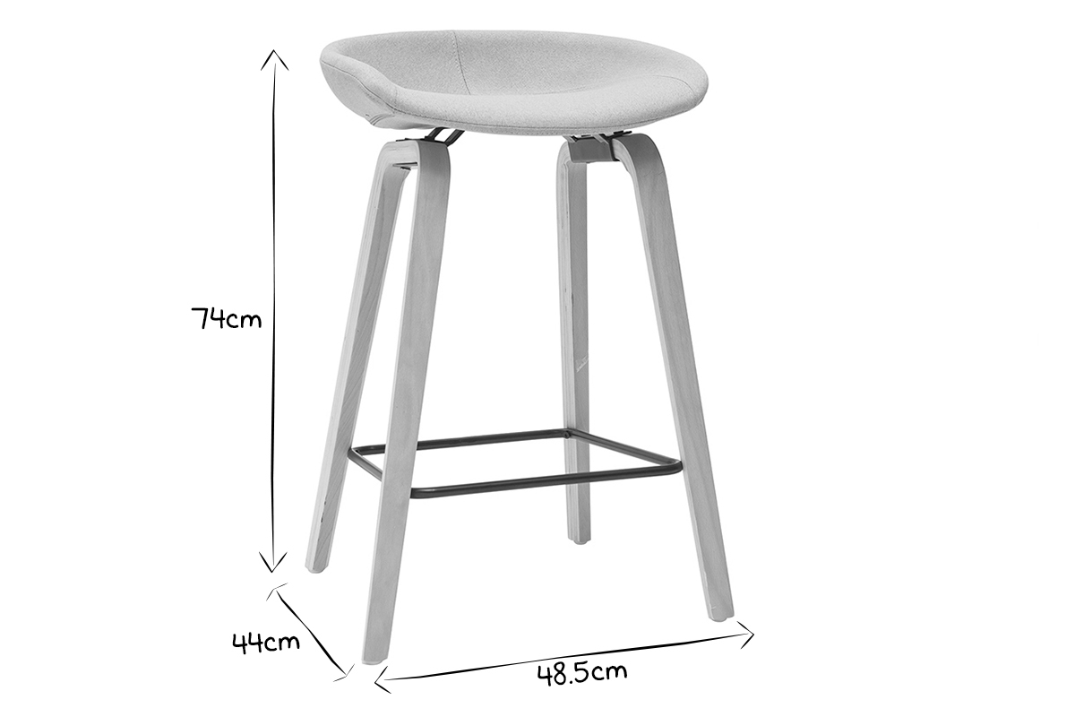 Barhocker aus grauem Stoff mit Holzfen H65 cm (2er-Satz) LINO
