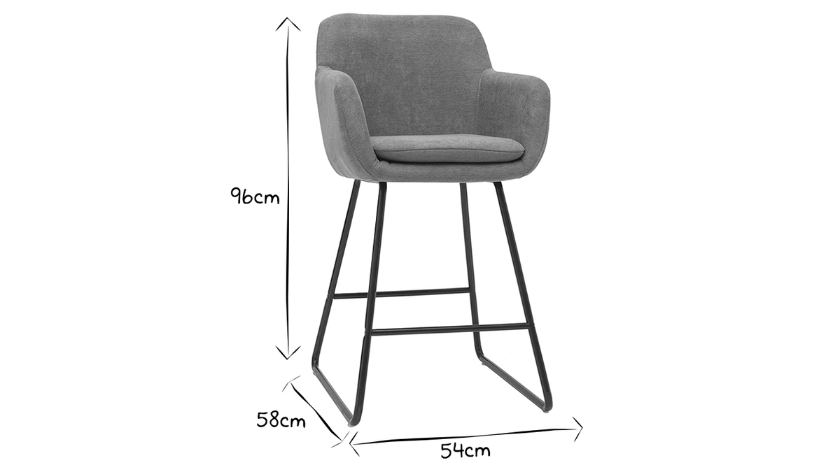 Barhocker aus grauem Stoff mit Samteffekt H65 cm (2er-Satz) AMIKA