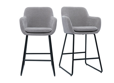 Barhocker aus grauem Stoff mit Samteffekt H65 cm (2er-Satz) AMIKA