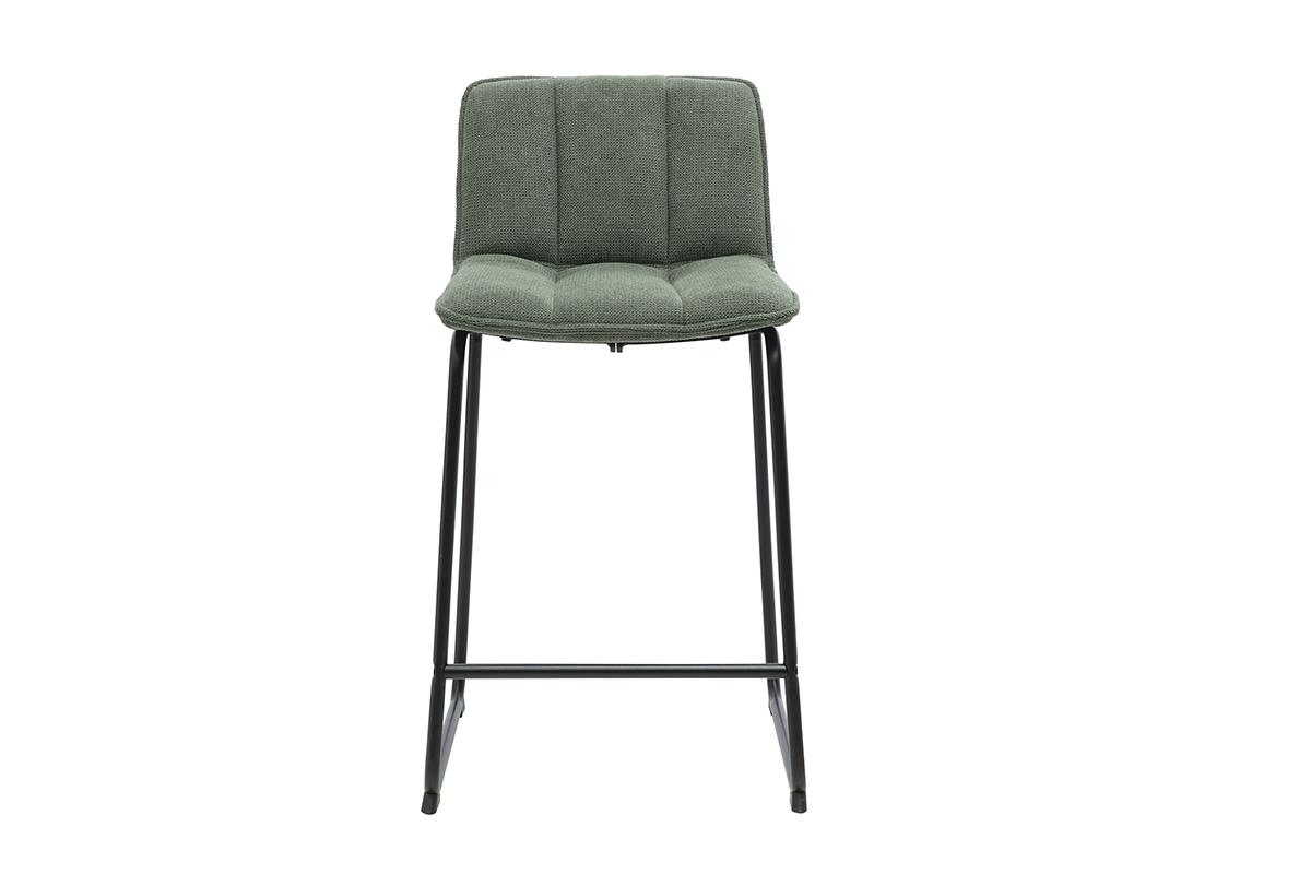 Barhocker aus olivgr�nem Chenille-Stoff und schwarzem Metall, Vorderansicht