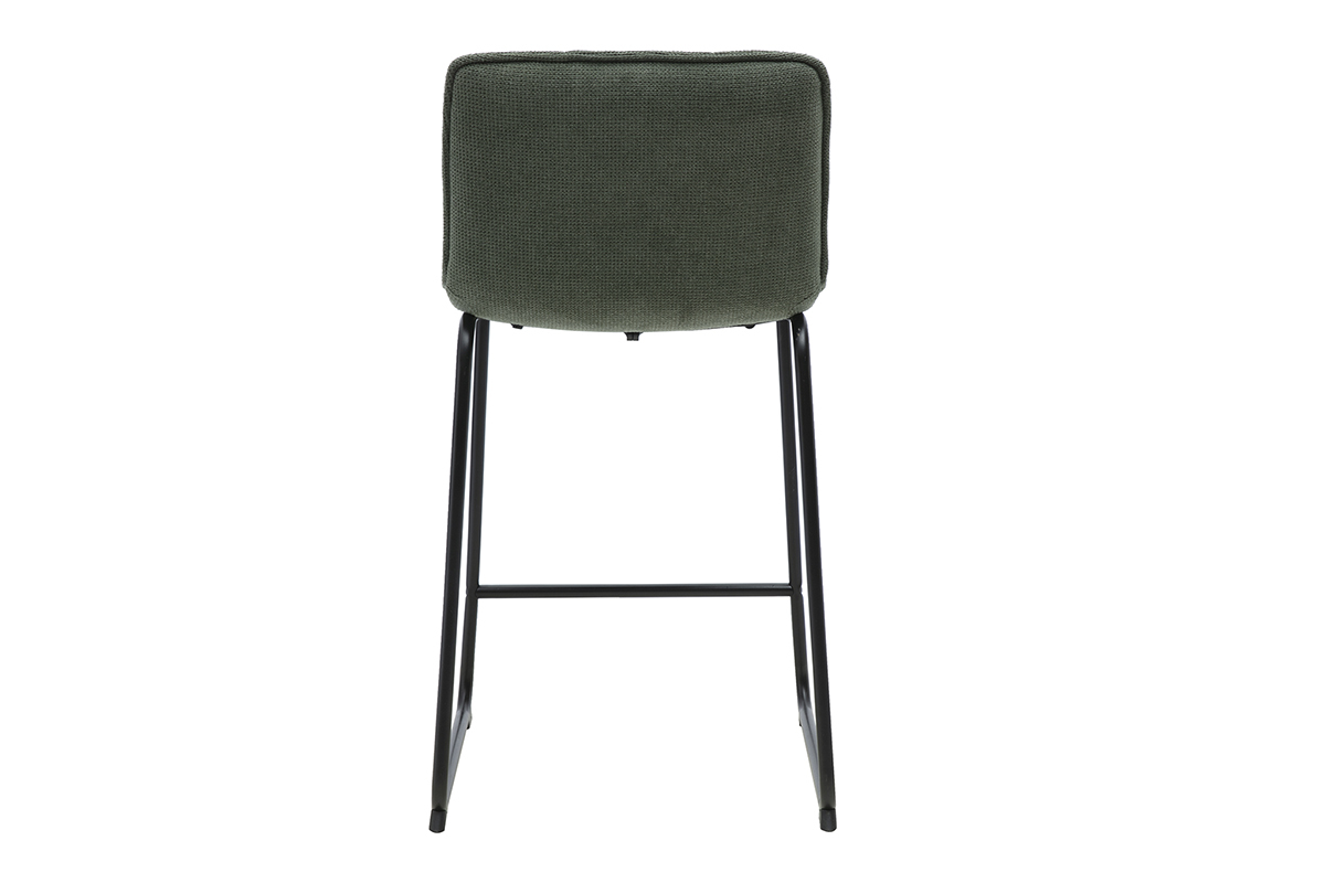 Barhocker in Khaki-Gr�n aus Stoff mit schwarzem Metallgestell, R�ckansicht.