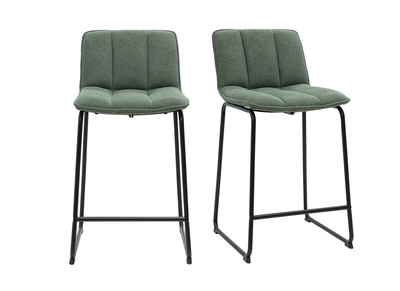 Barhocker aus gr&uuml;nem Khaki-Chenille-Stoff und schwarzem Metall H65,6 cm (2er-Set) VISTO