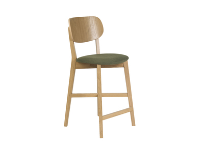 Barhocker aus hellem Eichenholz und Stoff in strukturierter Samtoptik, Khaki-Gr&uuml;n H65 cm LUCIA