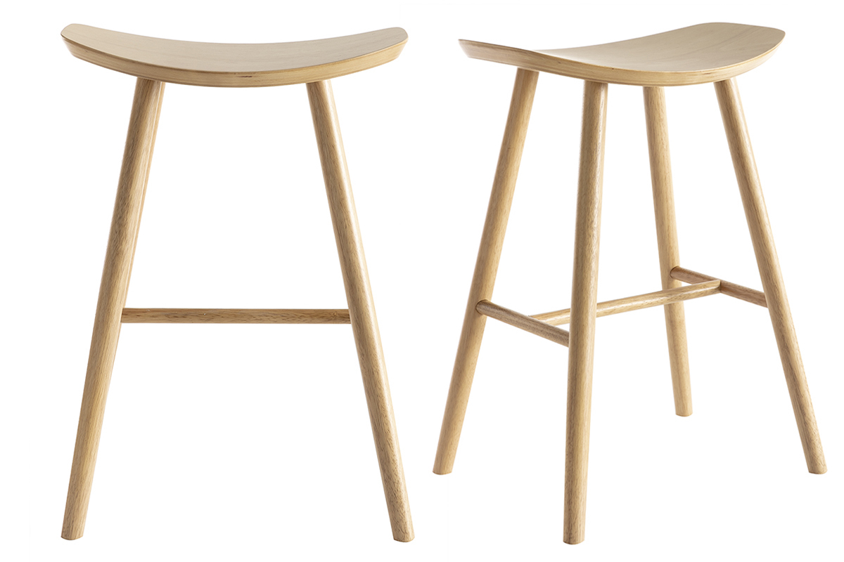 Barhocker aus hellem Holz H65 cm (2er Set) DEMORY