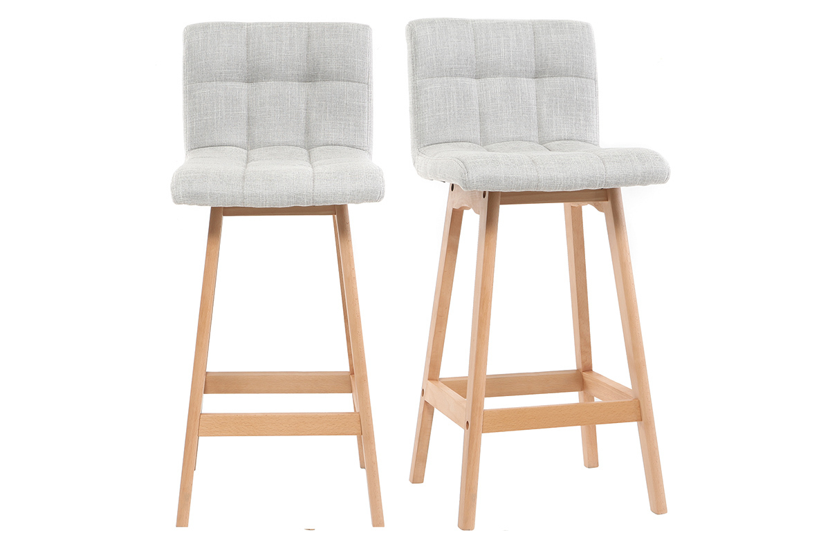 Barhocker aus hellgrauem Stoff und Holz H67,5 cm (2er-Set) KLARIS