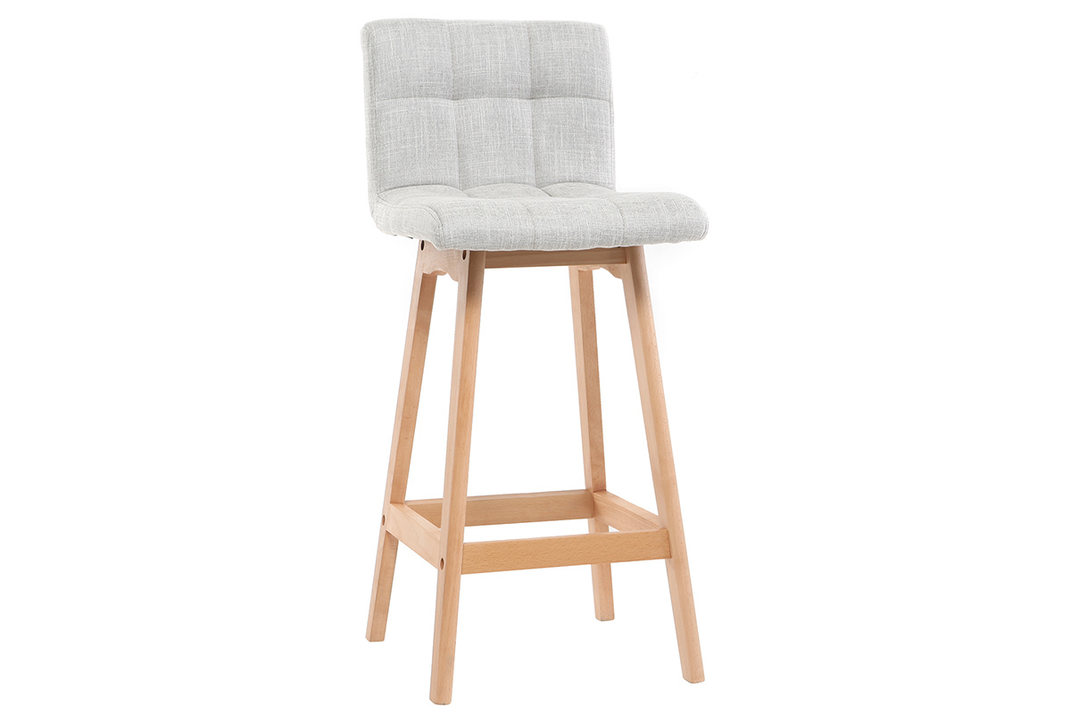 Barhocker aus hellgrauem Stoff und Holz H67,5 cm (2er-Set) KLARIS