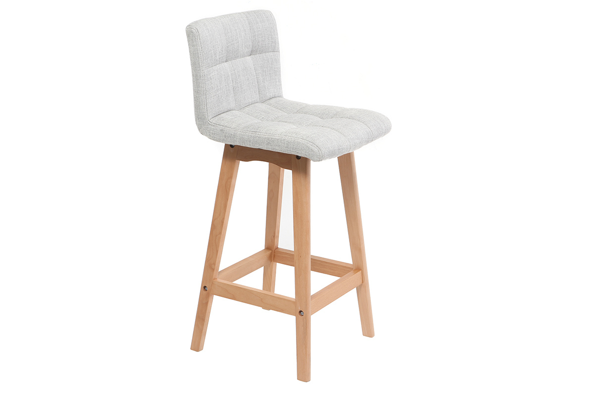 Barhocker aus hellgrauem Stoff und Holz H67,5 cm (2er-Set) KLARIS
