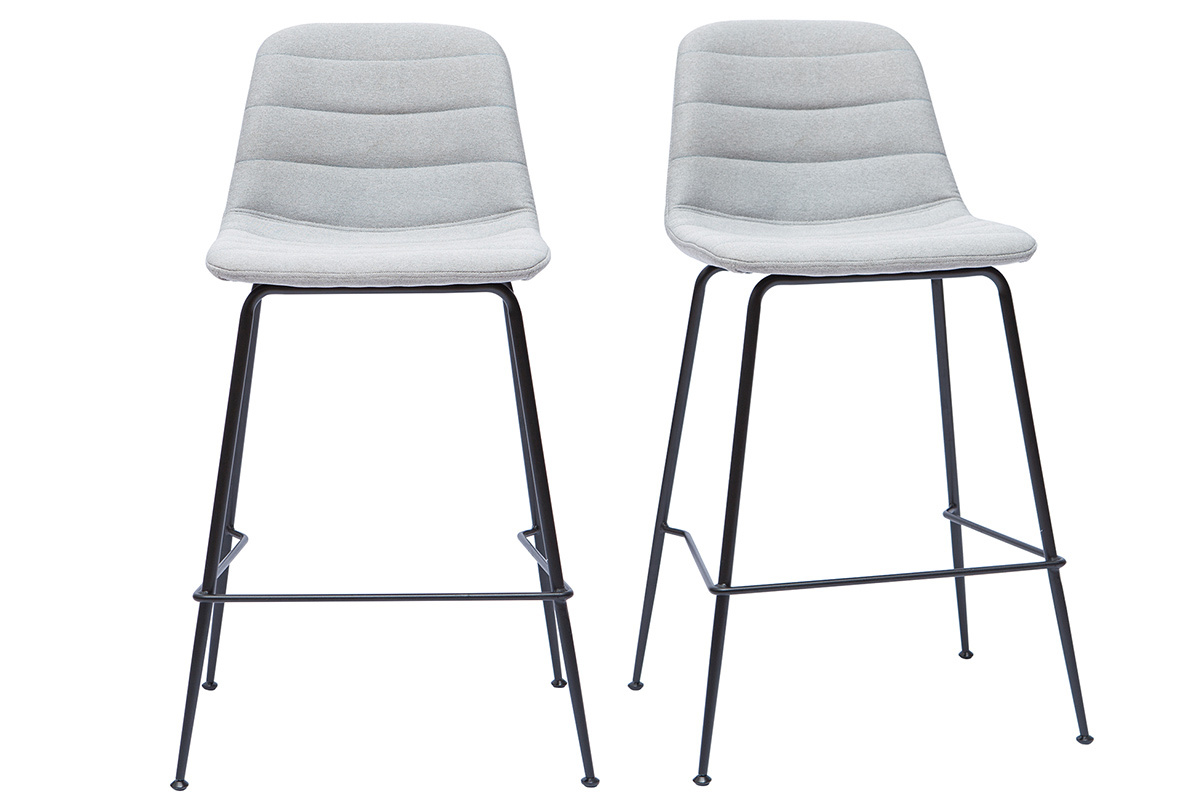 Barhocker aus hellgrauer Stoff und Metall 65 cm (2er Set) SAURY