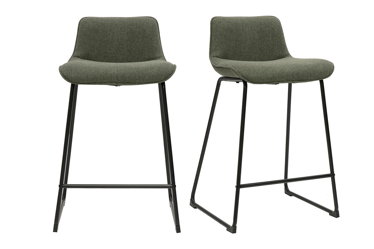 Barhocker aus khakifarbenem Stoff und Metall H65 cm (Set mit 2) BOOST