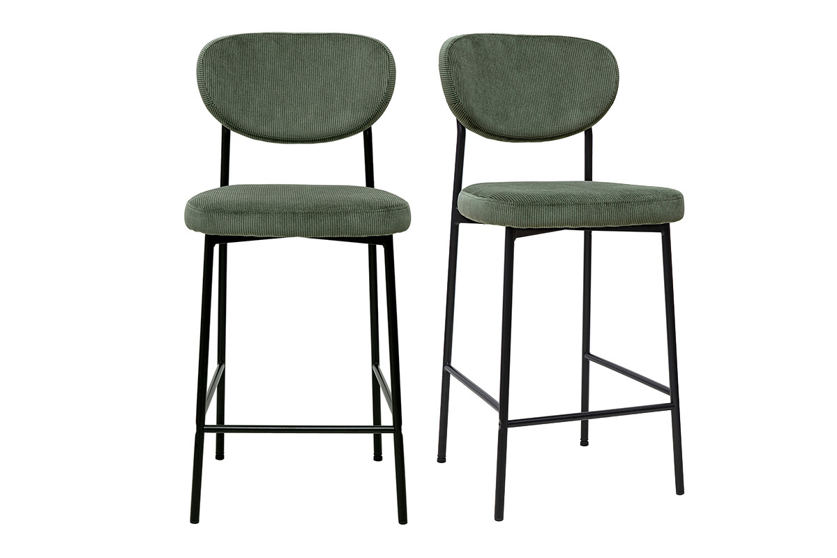 Barhocker aus kordiertem Samt in Khakigrn H65 cm (2er-Set) BREKA