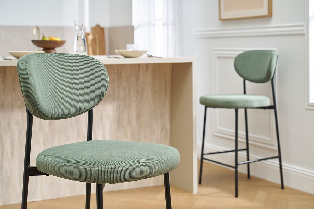 Barhocker aus kordiertem Samt in Khakigrn H65 cm (2er-Set) BREKA