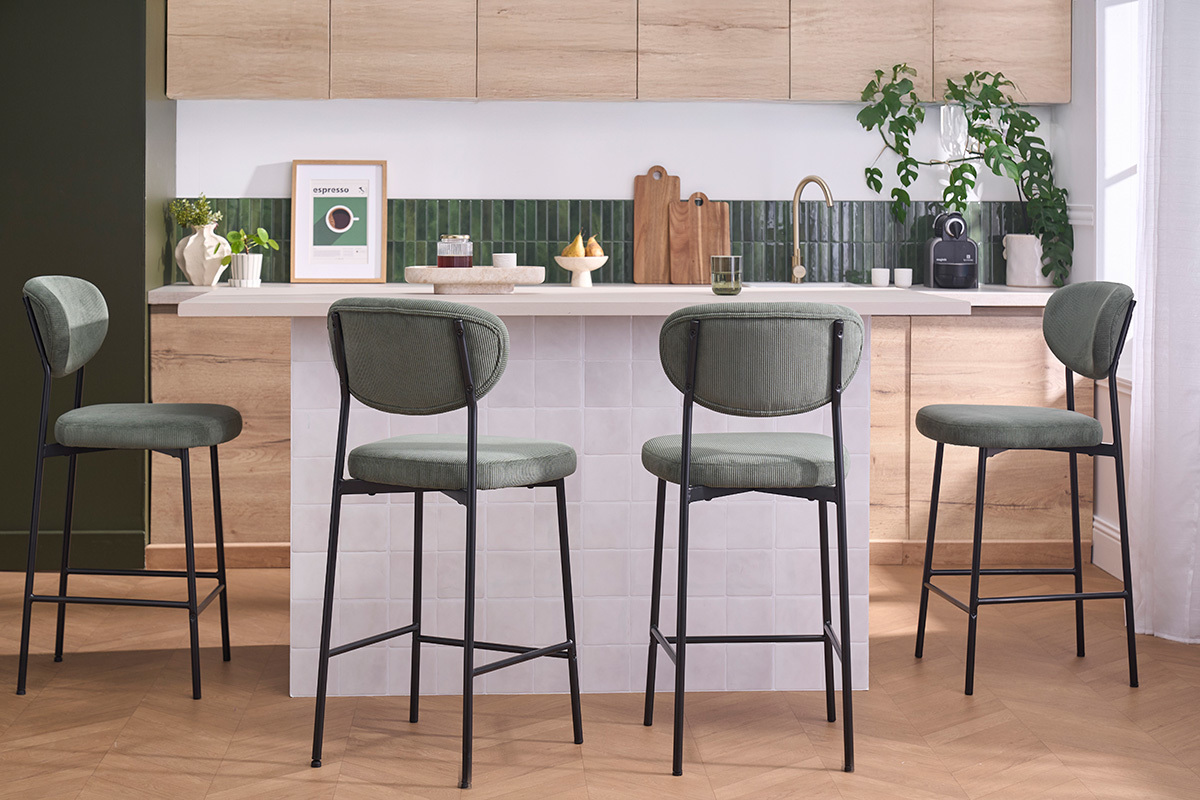 Barhocker aus kordiertem Samt in Khakigr�n H65 cm (2er-Set) BREKA