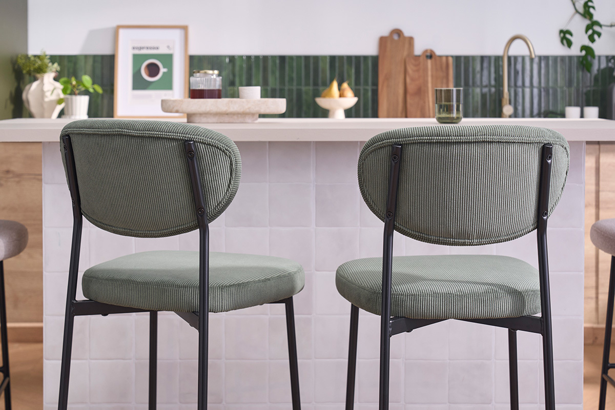 Barhocker aus kordiertem Samt in Khakigr�n H65 cm (2er-Set) BREKA