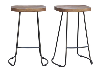 Barhocker aus massivem Metall und Mangoholz 65 cm (2er-Satz) RUNKO