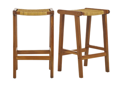 Barhocker aus massivem Teakholz und Rattangeflecht H65 cm (2er-Set) GAWA