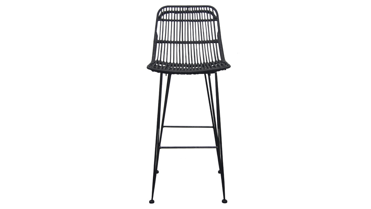 Barhocker aus Naturrattan Schwarz 2 Stk. MALACCA
