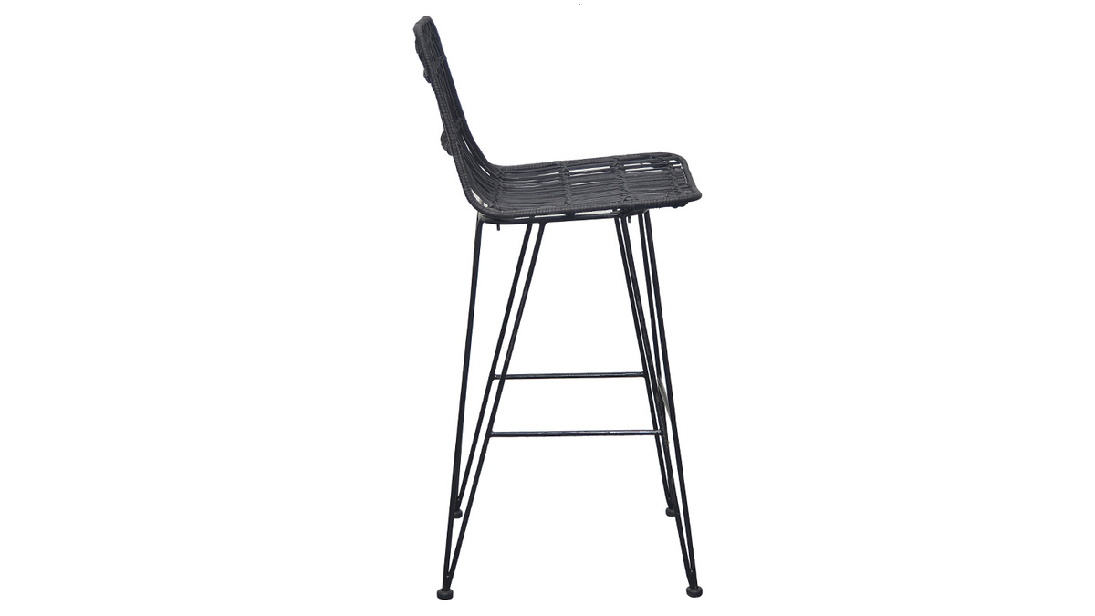 Barhocker aus Naturrattan Schwarz 2 Stk. MALACCA