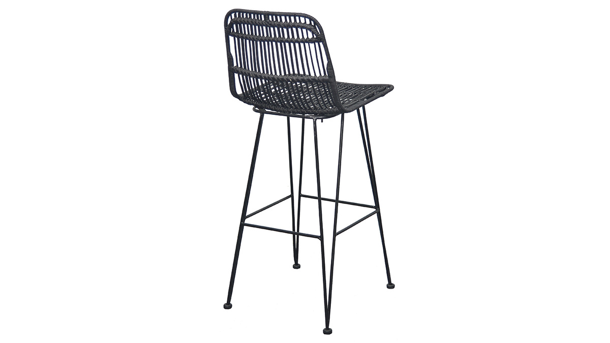 Barhocker aus Naturrattan Schwarz 2 Stk. MALACCA