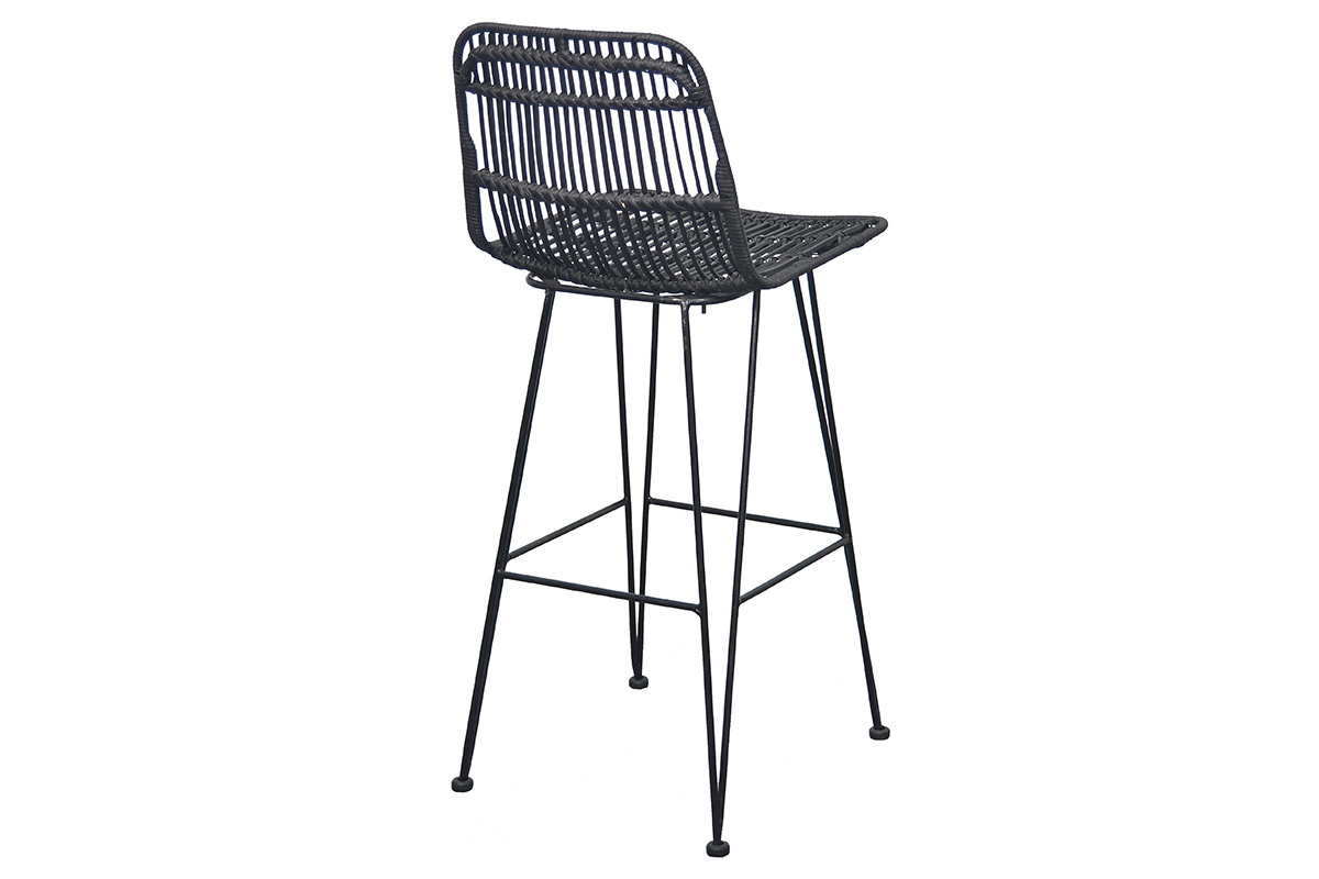 Barhocker aus Naturrattan Schwarz 2 Stk. MALACCA
