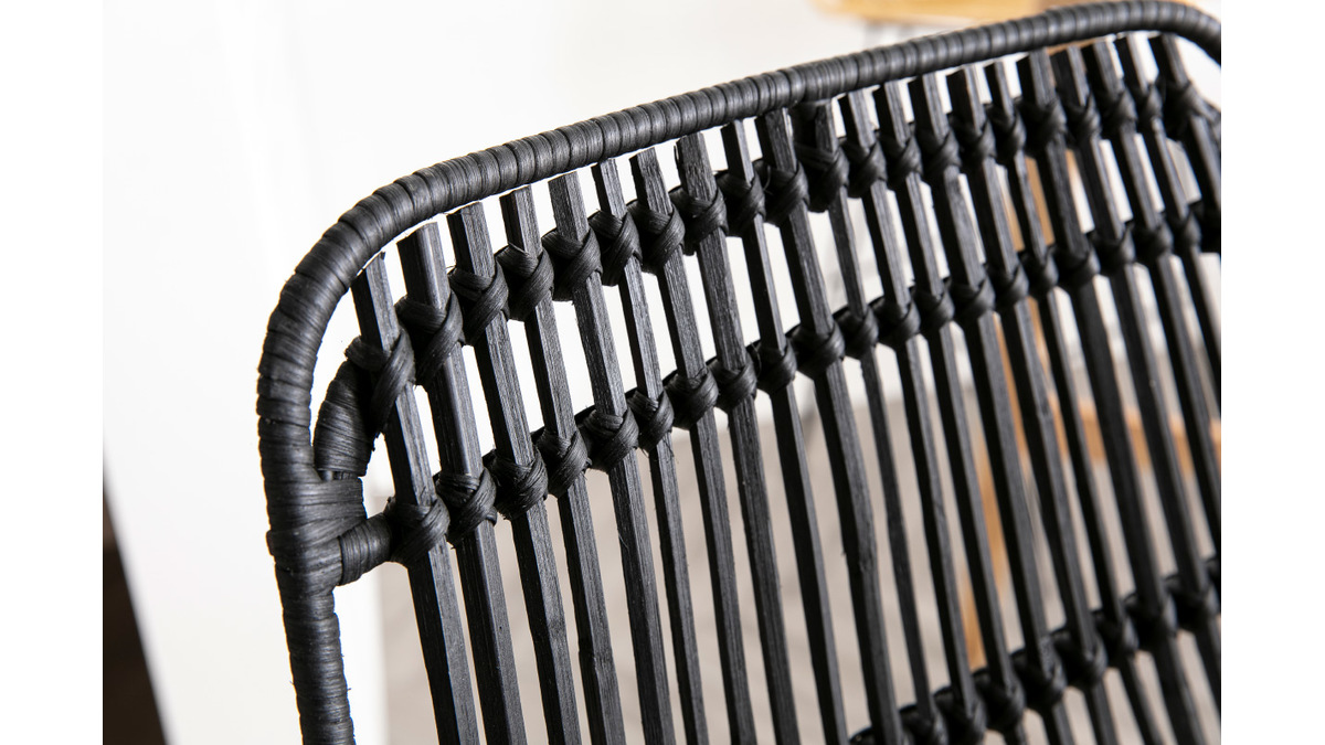 Barhocker aus Naturrattan Schwarz 2 Stk. MALACCA