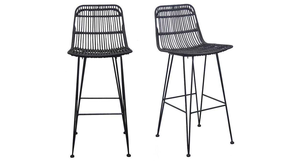 Barhocker aus Naturrattan Schwarz 2 Stk. MALACCA