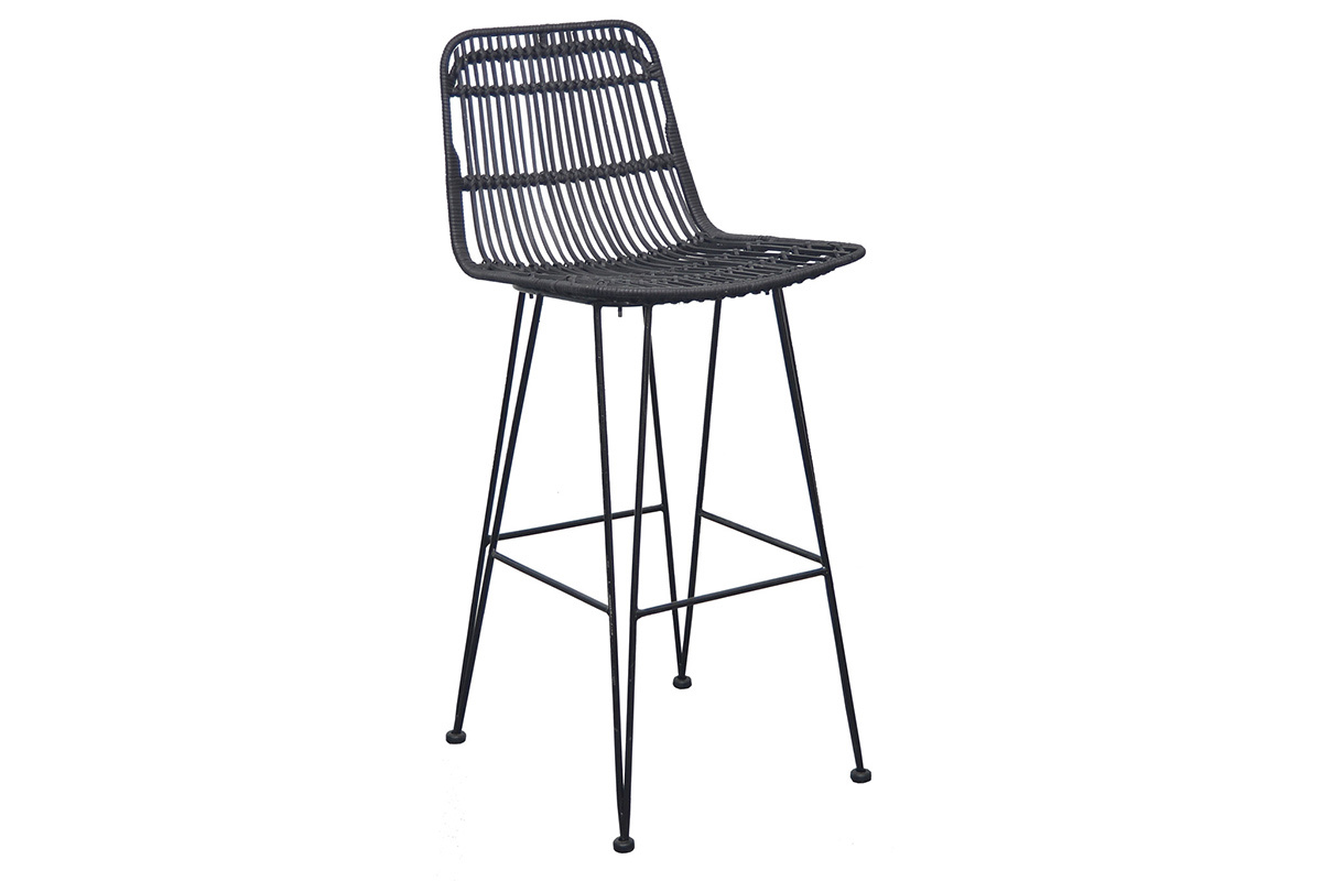 Barhocker aus Naturrattan Schwarz 2 Stk. MALACCA