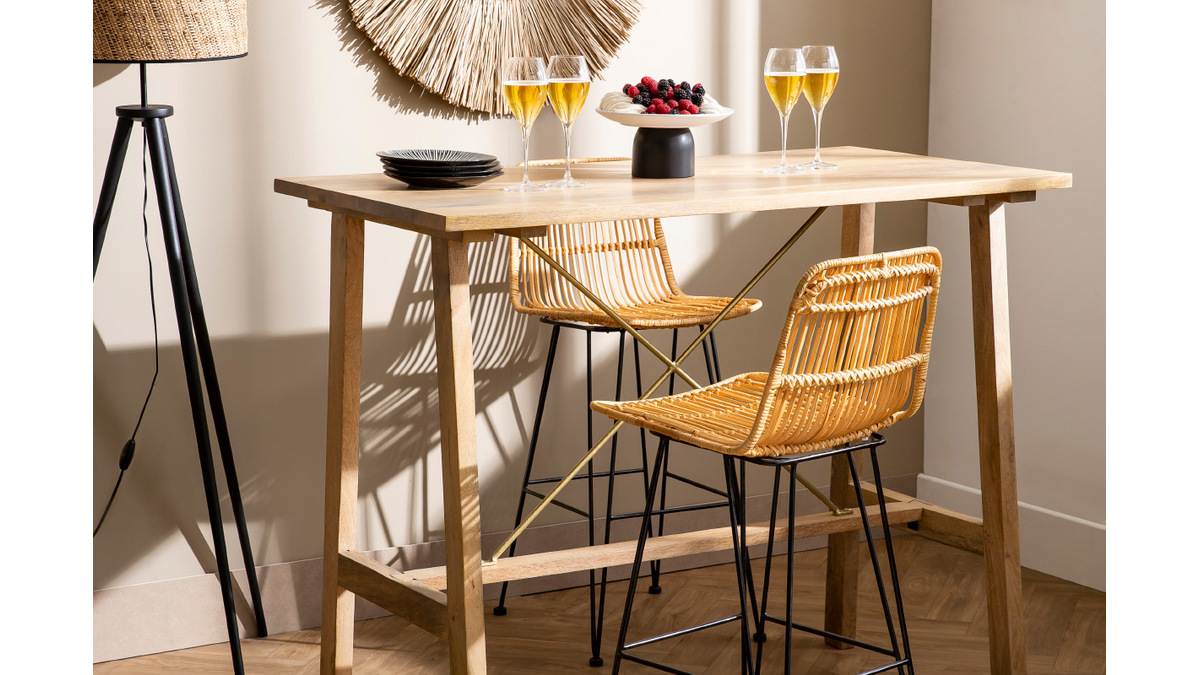 Barhocker aus Naturrattan Schwarz 2 Stk. MALACCA