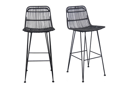Barhocker aus Naturrattan Schwarz 2 Stk. MALACCA - Barhocker aus Naturrattan Schwarz 2 Stk. MALACCA