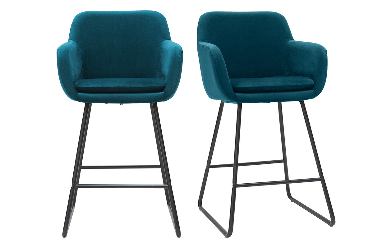 Barhocker aus petrol Stoff mit Samteffekt H65 cm (2er-Satz) AMIKA
