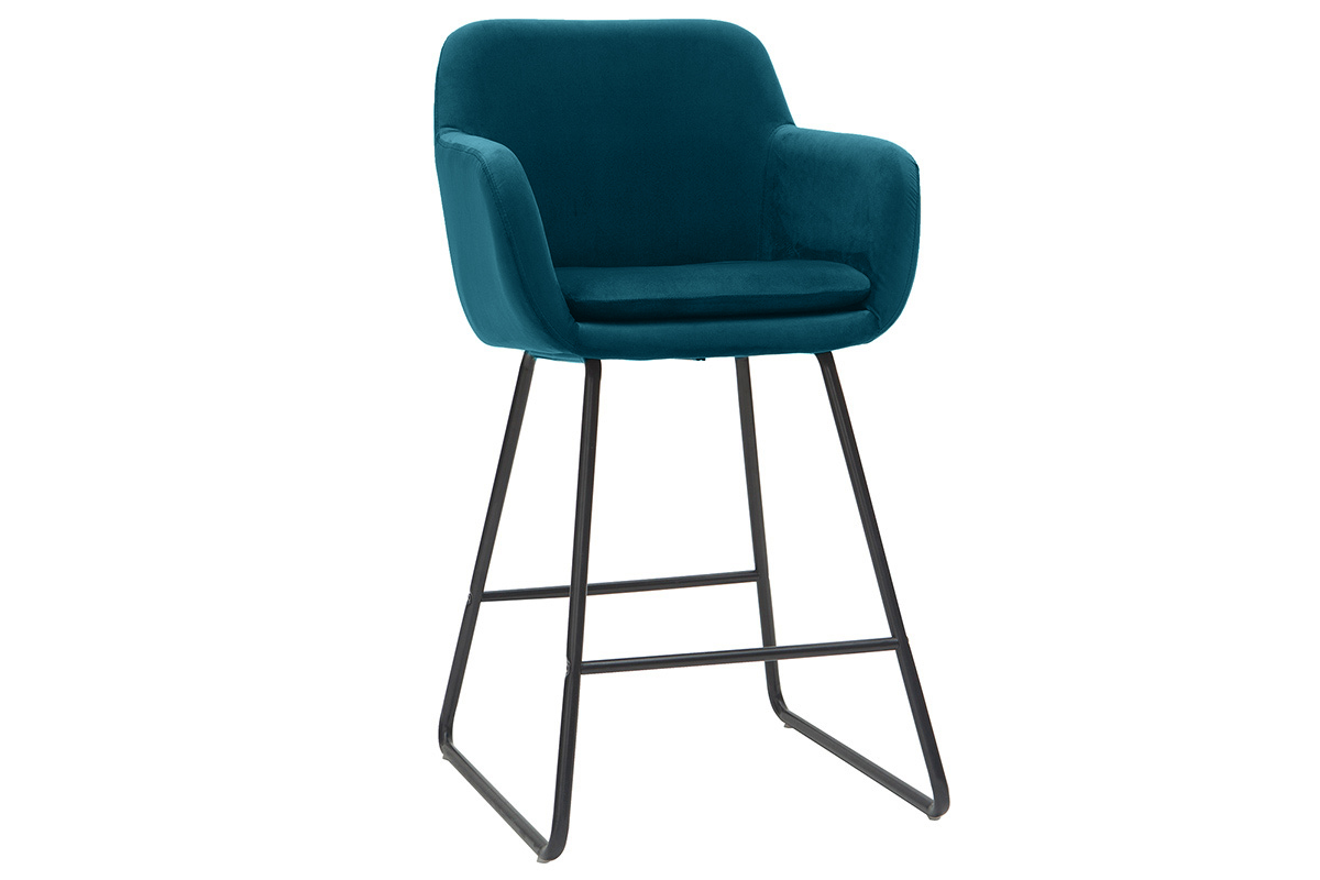 Barhocker aus petrol Stoff mit Samteffekt H65 cm (2er-Satz) AMIKA