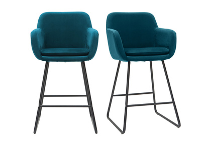 Barhocker aus petrol Stoff mit Samteffekt H65 cm (2er-Satz) AMIKA