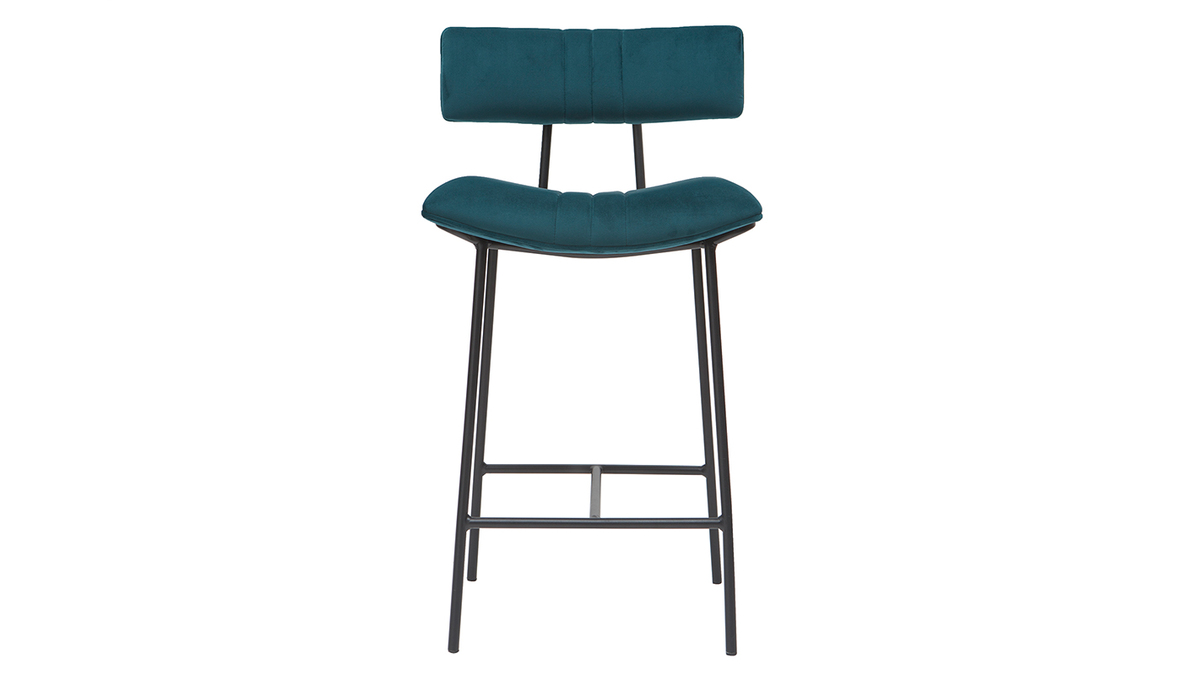 Barhocker aus petrolblauem Samt und Metall H65 cm GOTHAM
