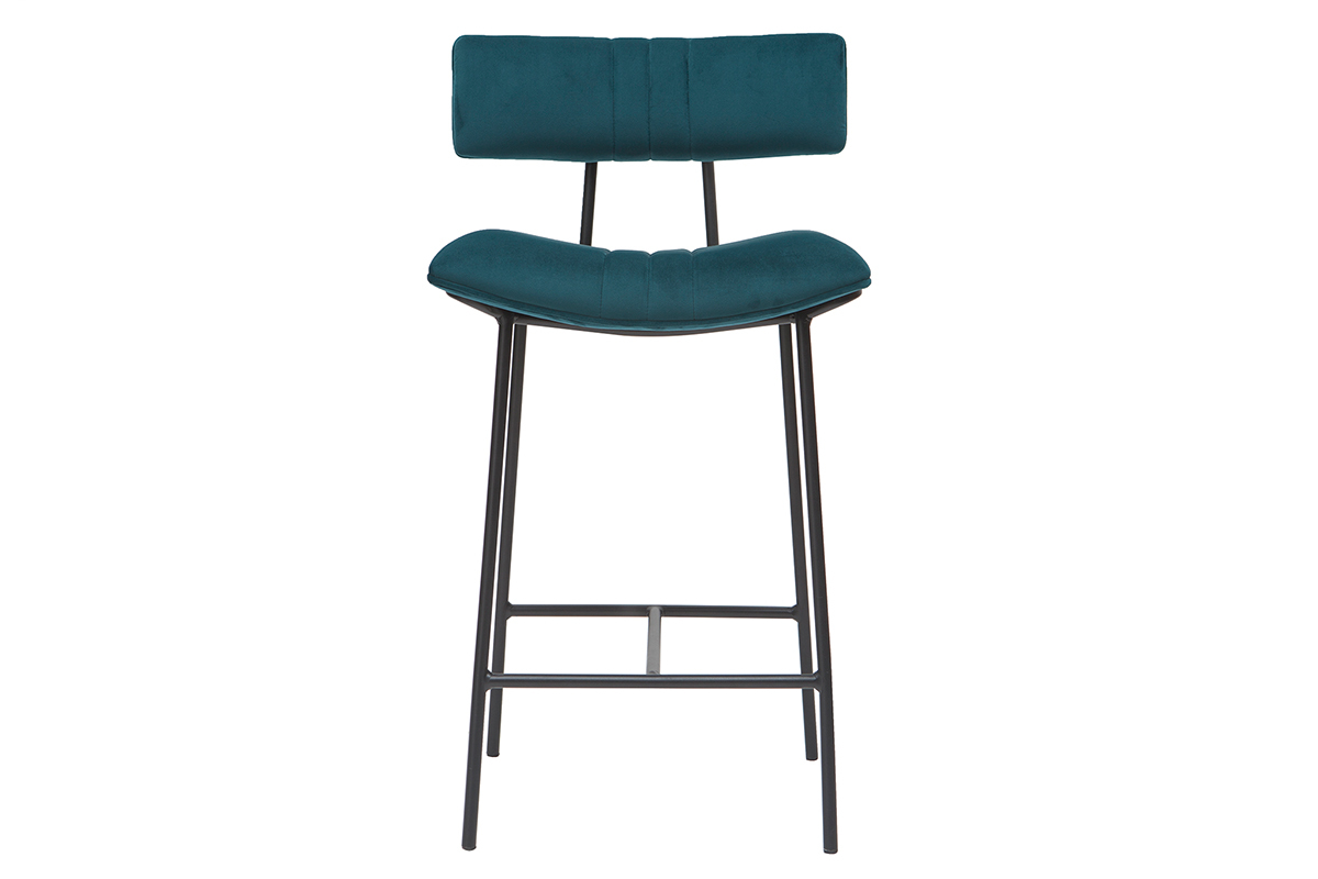 Barhocker aus petrolblauem Samt und Metall H65 cm GOTHAM