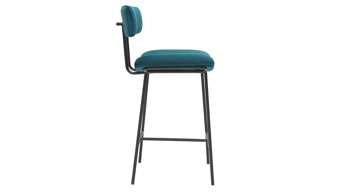 Barhocker aus petrolblauem Samt und Metall H65 cm GOTHAM