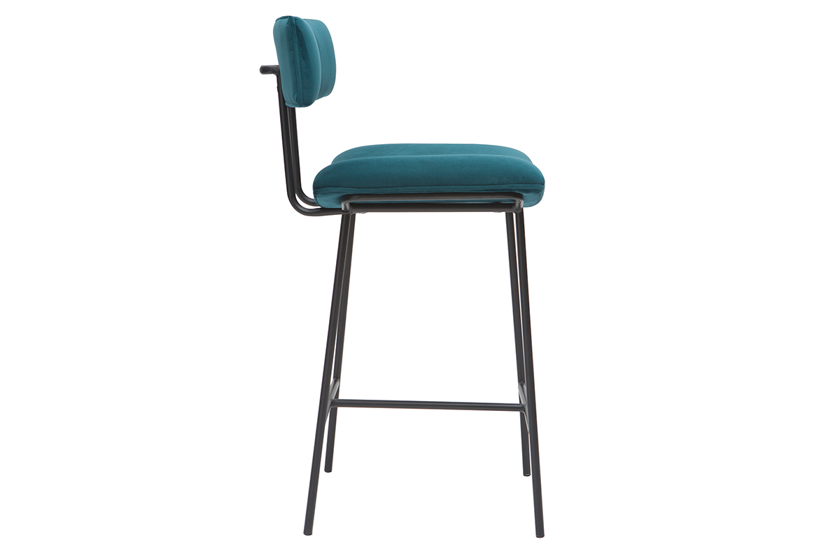 Barhocker aus petrolblauem Samt und Metall H65 cm GOTHAM