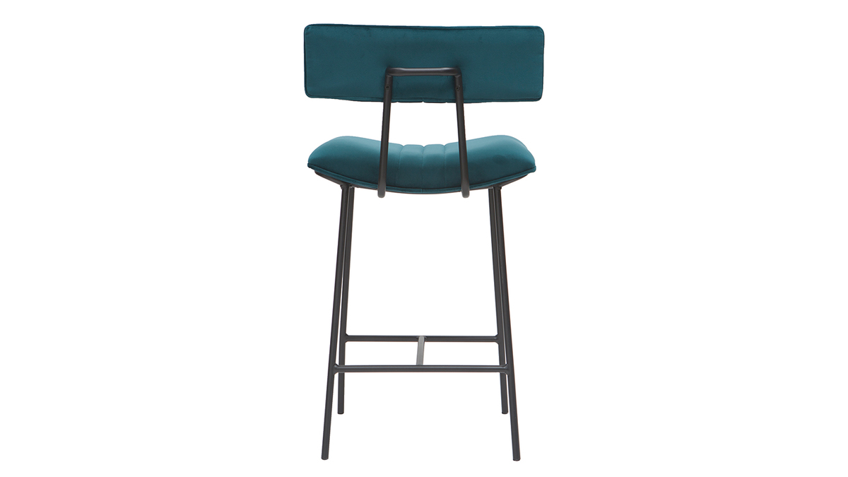Barhocker aus petrolblauem Samt und Metall H65 cm GOTHAM