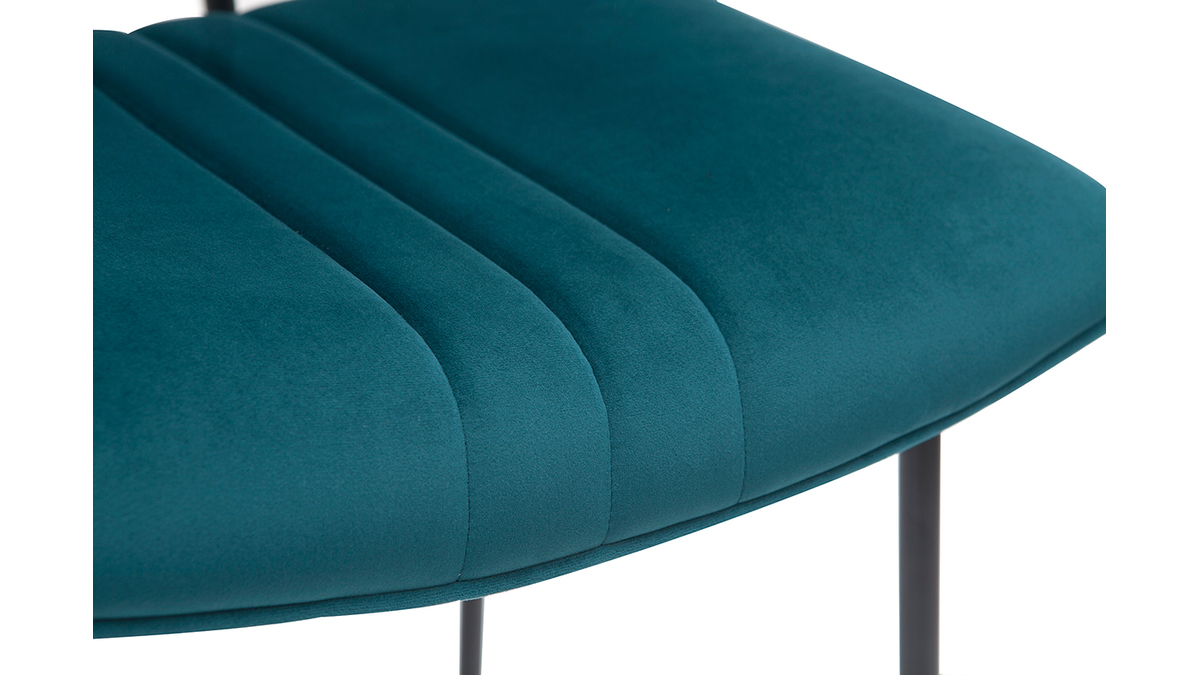 Barhocker aus petrolblauem Samt und Metall H65 cm GOTHAM