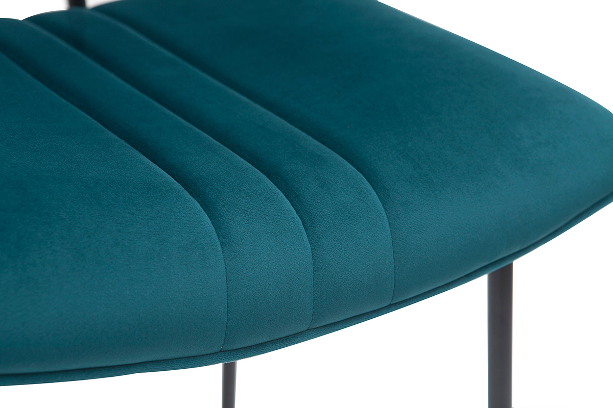 Barhocker aus petrolblauem Samt und Metall H65 cm GOTHAM