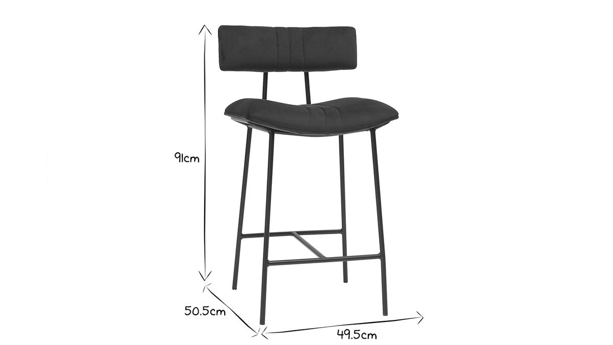 Barhocker aus petrolblauem Samt und Metall H65 cm GOTHAM