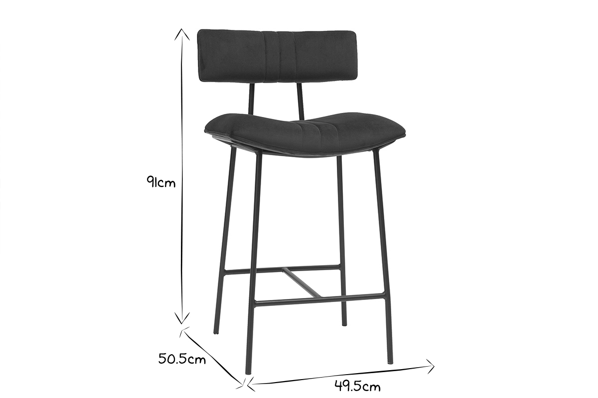 Barhocker aus petrolblauem Samt und Metall H65 cm GOTHAM