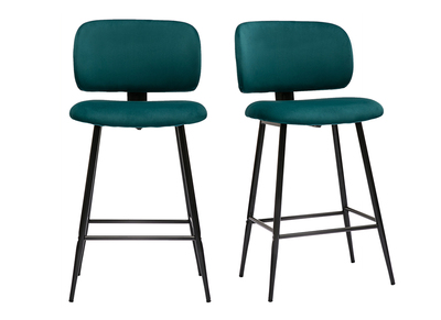 Barhocker aus petrolblauem Samtstoff und schwarzem Metall H 70 cm (2er-Set) ATRIUM