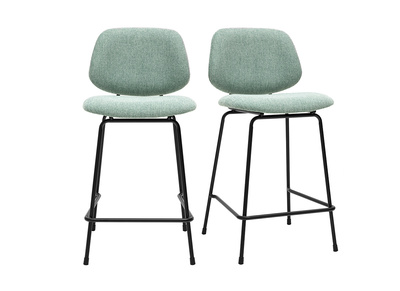 Barhocker aus Samt-Effekt-Textil in Celadon-Grün und Metall H66.5 cm BARNET (2er-Set)